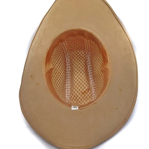 Vintage Union Made Cowboy Hat | Wool Felt Beige Feather Detail Western Size L - Picture 8 of 13